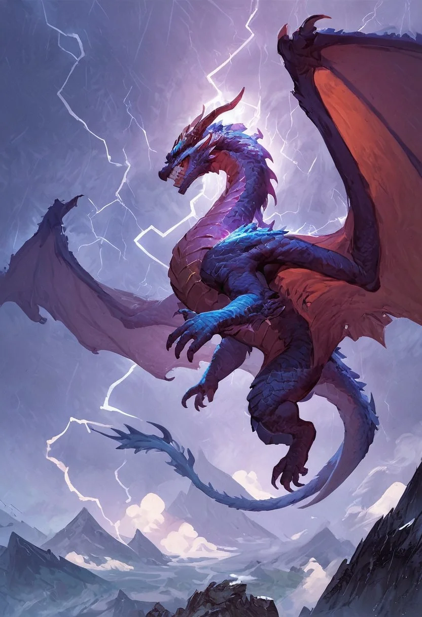 score_9, score_8_up, score_7_up, score_6_up, score_5_up, score_4_up, dragon, storm dragon, teeth, horns, long tail, wings, mountains, lightning aura, fantasy, solo focus, epic,