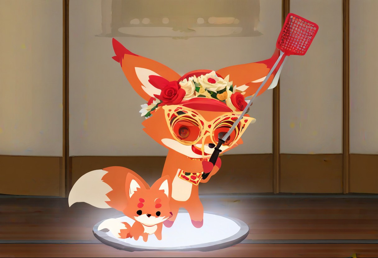 Super Animal Royale, detailxl, score_9, score_8_up, score_7_up, score_6_up, score_5_up,, detailed eyes, detailed face, detailed hands, top down full body view,  NightScapes, fox, cozy atmosphere, creative light overlay, 4k, masterpiece, (masterpiece), best quality, (4K), (cinematic lighting), highly detailed, 8K, UHD, ultra detailed, immersive picture, vivid colors, volumetric light, cinematic light, extremely detailed CG, pizza,