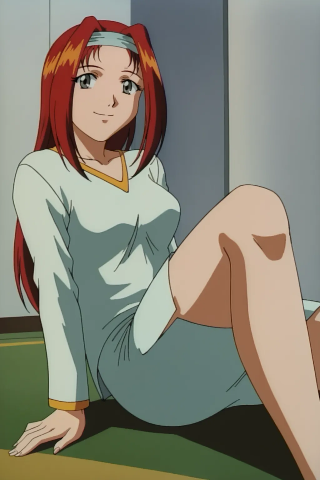 score_9, best, masterpiece, uncensored,
indoors,
1girl, solo, smile, 1990s (style), retro artstyle,
DWKojiJitsuko, RegOutfit, headband, light blue v-neck with pink accents, light blue pencil skirt, grey eyes,
<lora:DWKojiJitsuko:0.8>​​​