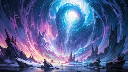 painted world, highly detailed, radical, dramatic angle, masterpiece, best quality, official art, magnificent lighting, lovecraftian , Undersea Quake , Endless expanses of vibrant, radiant stars illuminating the heavenly skies