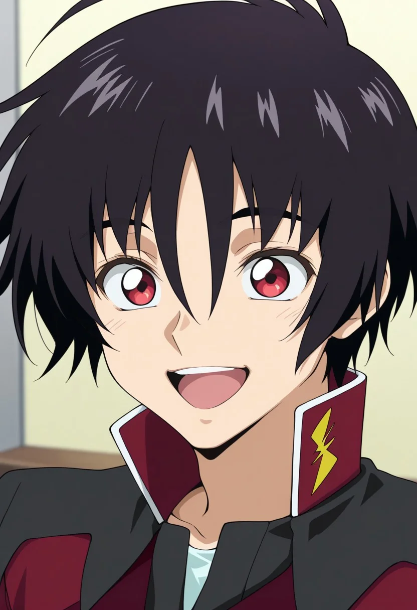 masterpiece,best quality,amazing quality, source_anime,
ShinnAsuka, 1boy, male focus, solo, red eyes, black hair, uniform, military, military uniform, jacket, red jacket, smile, happy, open mouth, portrait,