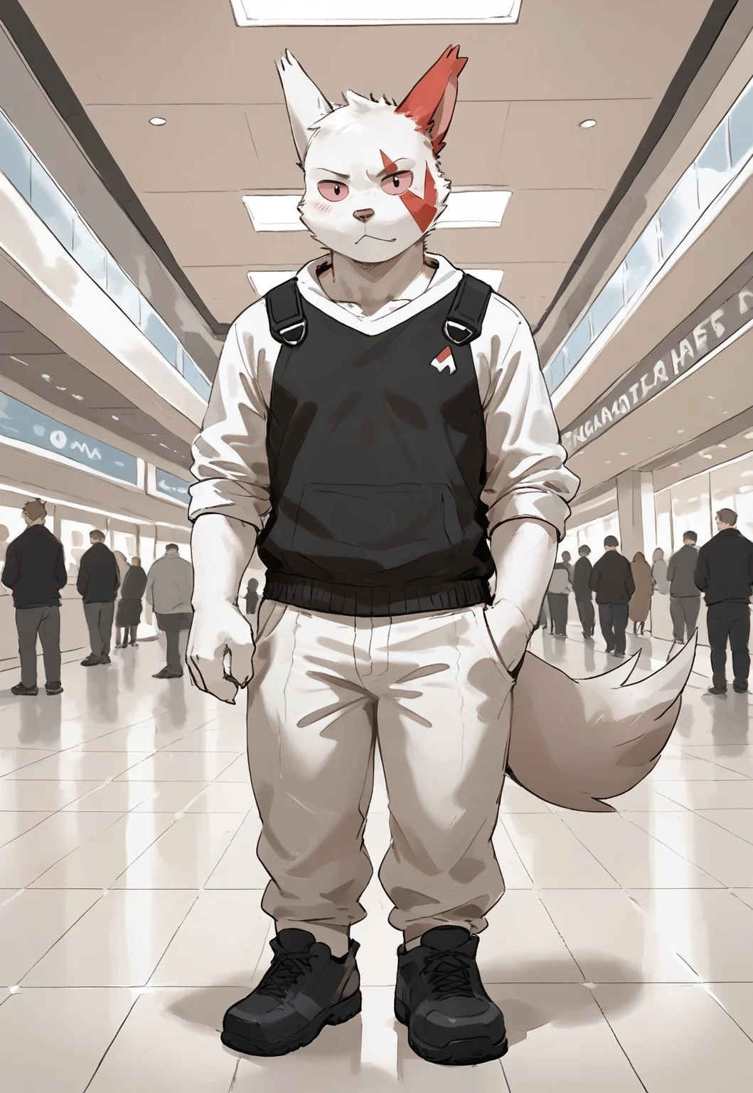 score_9, score_8_up, score_7_up, best quality, absurd res, furry, solo, male, anthro, young, <lora:zangoose:1> Zangoose<lora:Bogexboog_Style_PonySDXL:0.7>, anthro, slim, lean, dymamic, gyn uniform, panic, indoor, mall, full body, view from distance, CHARCOAL SKETCH, SKETCH