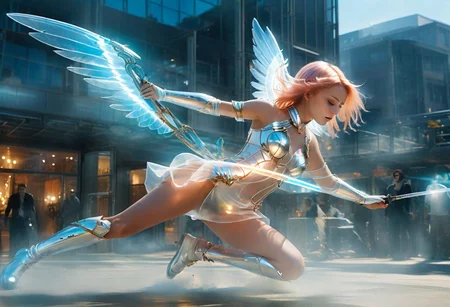 (score_9, result_8_up: 1.11angel-like girl ,(masterpiece:1.1), (best quality:1.1), piercing light, (aesthetics:1.1), (low colors:1.2), BREAK,
<lora:-_SDXL_-_holo_effect_V1.0:1>(poses: jumping, crouching, fly in the sky)((various exposure, front back, side, bottom, top, panorama, portrait, far, close)), ((holds fire sword in hand)) Futuristic epic action scene of an Angel made of translucent materials and its internal structure is clearly visible, emitting light. its precise construction. High-Tech and Futuristic Angel Body Scan Bioluminescence Optical Masterpieces Octane Rendering Unreal Engine
, intricate details, UHDR, 32K,