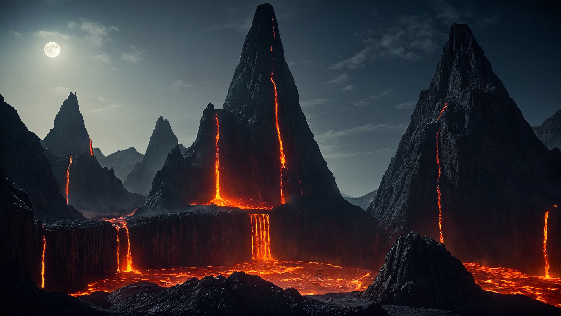 cinematic film still of  <lora:star wars style:0.2>
<lora:detailed:0.4> detailed
<lora:perfection style:0.4> perfect
<lora:PerfectEyesXL:0.5>
 <lora:Chiaroscuro Lighting Style:0.3>
 <lora:Mustafar:0.9>
Mustafar a fire and lava covered area with a full moon,in star wars style,outdoors,sky,no humans,night,moon,fire,building,scenery,full moon,city,ruins,destruction,molten rock, shallow depth of field, vignette, highly detailed, high budget, bokeh, cinemascope, moody, epic, gorgeous, film grain, grainy