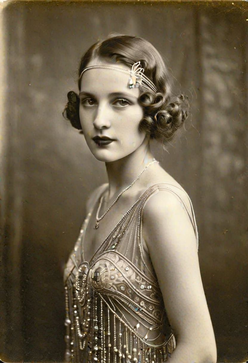 Vintage photo in 1920s of a young woman
