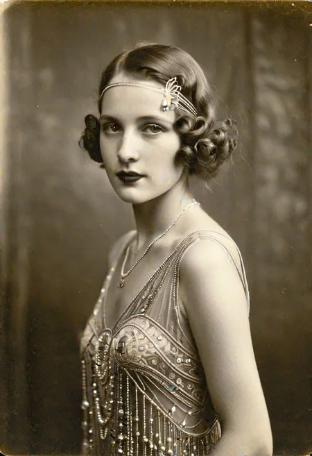 Vintage photo in 1920s of a young woman
