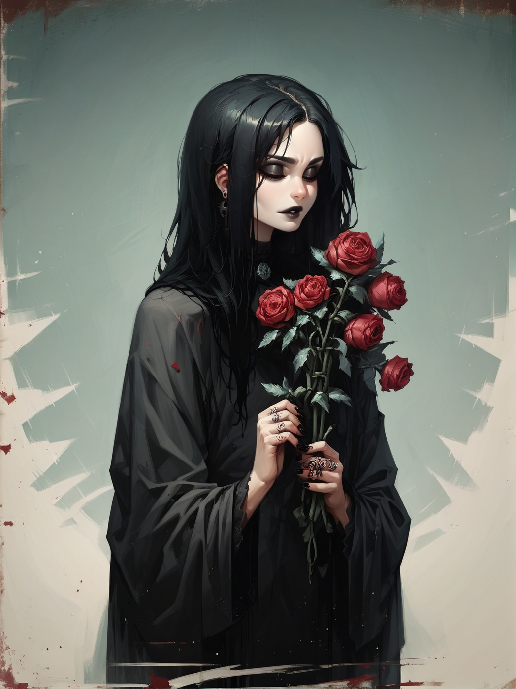score_9. score_8_up, score_7_up, score_6_up, score_5_up, score_4_up, (plump:0.2), d4rk01l, gothic, 1girl, roses, <lora:d4rk01lXLP:0.8>