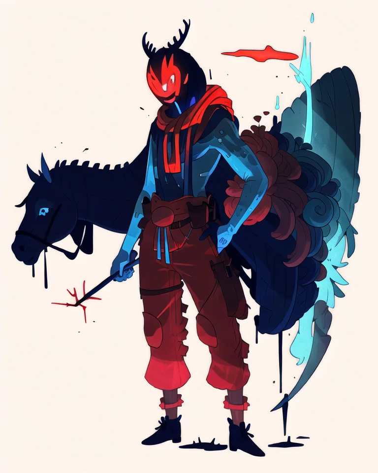 ayejaymakeart [[[character]]], [red white and black], glowing blue