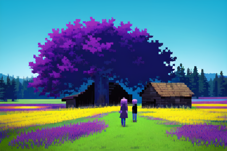(otherworldly), highly insanely detailed, masterpiece, top quality, best quality, highres, 4k, 8k, RAW photo, (very aesthetic, beautiful and aesthetic), farm, fields, barn, fence, fantfa, <lora:FantasyFarm-10:0.6>, 
1girl, 
(rich purple hair ,colored inner hair,split-color hair,dual-toned hair,two-tone hair), 
(pure purple background,pure cyan background ,solid color,solid color background),âââ
