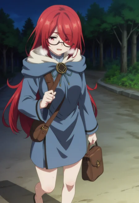 score_9, score_8_up, score_7_up, source_anime,
BREAK
1girl, solo, anime screencap, anime coloring,
<lora:shiSophiaV1:1>,
shitaliablack, long hair, long sleeves, red eyes, hair between eyes, closed mouth, standing, outdoors, red hair, semi-rimless eyewear, bag, night, parody, pale skin, nature, forest, blue robe, shoulder bag, glasses, blue cloak, blue hood,
looking at viewer, thighs, soles, seductive smile, hair over one eye, eyes visible through hair, head tilt, half-closed eyes,
sweat, heavy breathing, open mouth, steaming body,