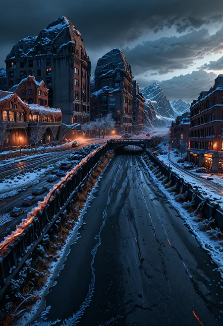 A hauntingly serene, digitally painted illustration of a post-apocalyptic, ice-encrusted planet Earth, devoid of any signs of life, with a thick layer of frost and snow covering the once-lush landscapes, and eerie, dark grey clouds shrouding the horizon, casting an ominous, orange-tinged glow on the desolate, barren terrain, with the faint, foggy outlines of frozen mountains and glaciers in the distance, and the remnants of crumbling, snow-covered cityscapes in the foreground, with jagged, icy peaks and frosty, abandoned streets, roads, and buildings, all bathed in a cold, melancholic, blue-grey light, evoking a sense of loneliness and abandonment, as if the planet has been frozen in time.
<lora:MJ52_v1.3:0.3> <lora:aesthetic:1.50> aesthetic <lora:great_lighting:1.50> great lighting <lora:sd_xl_dpo_lora_v1:0.25> <lora:Perfect Hands:0.5> <lora:detailed_notrigger:1.5> <lora:photorealistic_portrait_notrigger:1.5> <lora:clothing_slider_v19:2> <lora:RMSDXL_Enhance:0.5> <lora:RMSDXL_Creative:0.5> <lora:RMSDXL_Darkness_Cinema:0.5> <lora:RMSDXL_Photo:0.5> <lora:xl_more_art-full_v1:0.3>