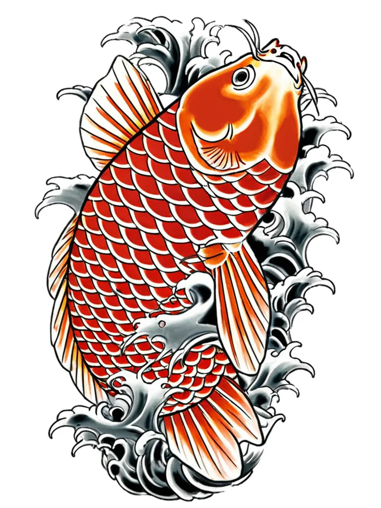 best quality, masterpiece,TBD,tattoo, golden carp with wave, <lora:TBD-000008:0.9>