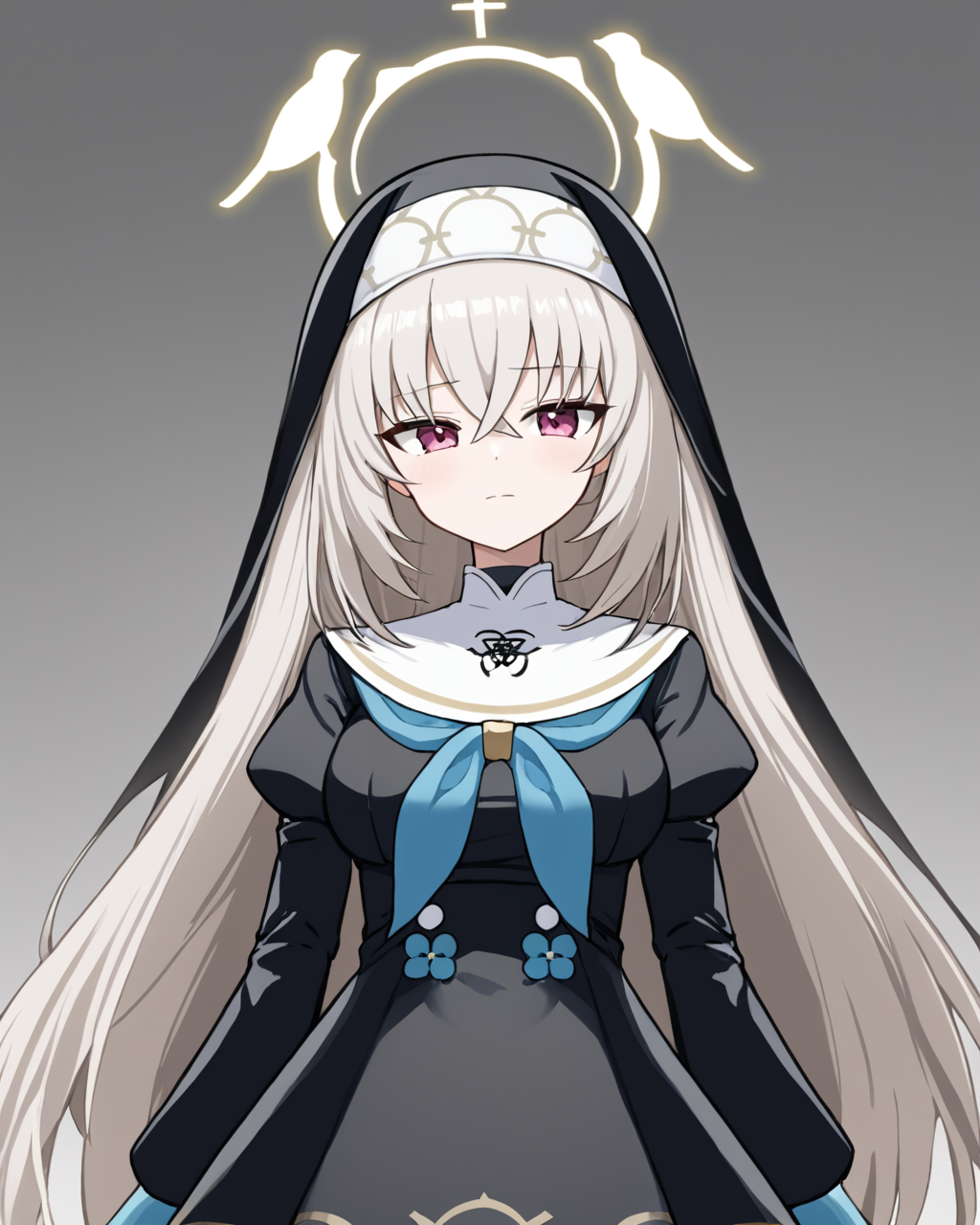 sakurako \(blue archive\),1girl, false_smile, anger_vein, solo, shaded_face, nun, white_background, halo, simple_background, sleeves_past_fingers, habit, closed_mouth, long_sleeves, dress
<lora:sakurako_(blue_archive)_image854_2023-11-28-000015:1>halo. gorgeous,key visual, vibrant, studio anime,award-winning, professional, highly detailed,high budget, cinemascope