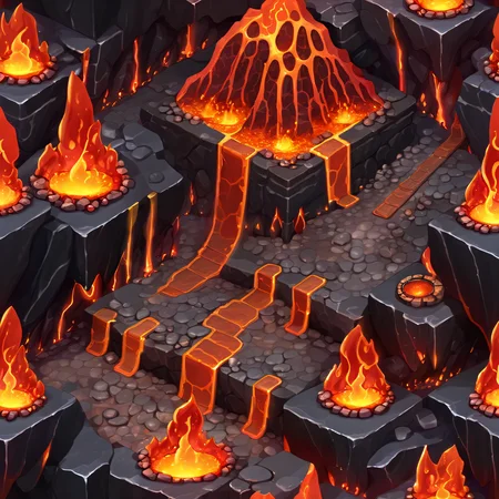 ((masterpiece, best quality)), absurdres, Isometric_Setting, highly detailed, Isometric_Setting, cave, red glow, lava, magma, fire, <lora:Stylized_Setting_SDXL:0.8>