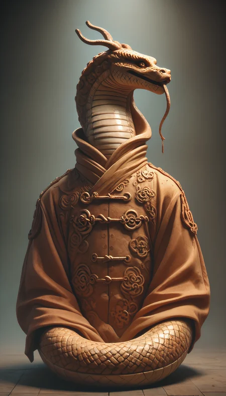 score_9, score_8_up, score_7_up, BREAK, chinese snake made of terracotta in a traditional chinese background, no humans