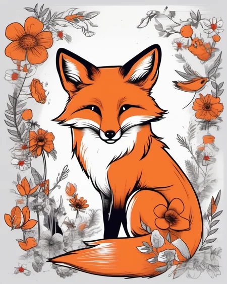 fox and flowers, t-shirt design <lora:last:1>