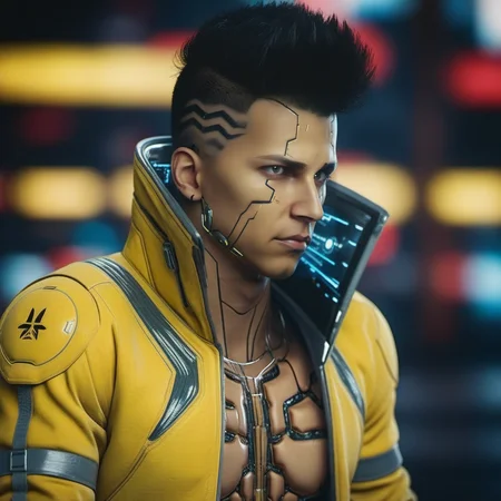 DavidMartinez1024, a cyborg man, yellow jacket, cyberpunk background, highly detailed, photography, ultra sharp, film, bokeh, professional, 64k  <lora:DavidMartinez1024:0.8>