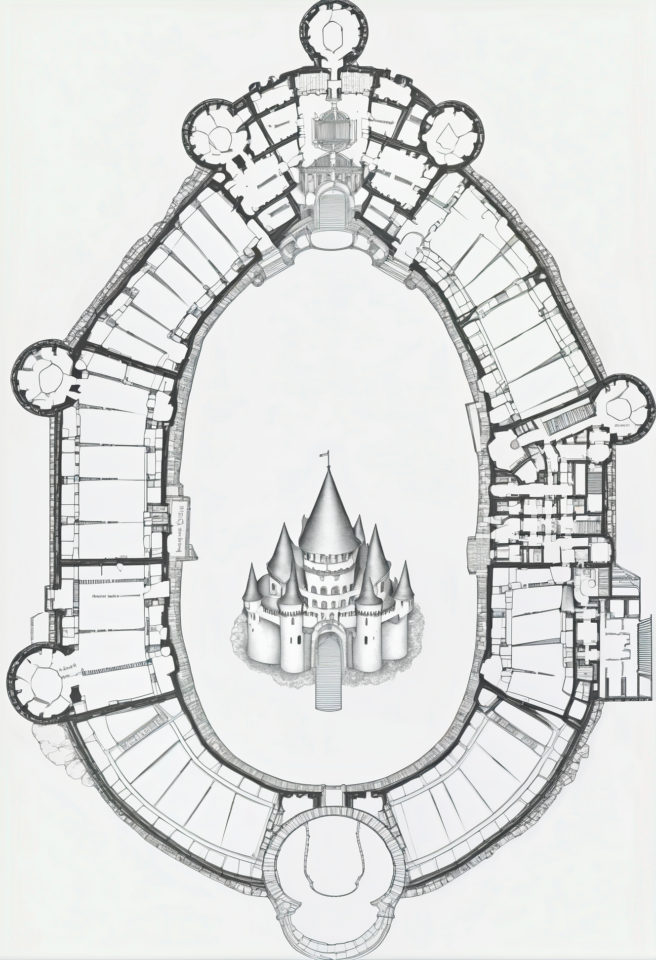 floorplan of a fantasy castle on the rhine river, asymmetrical, high resolution<lora:floorplans-prod-e-000012:1>