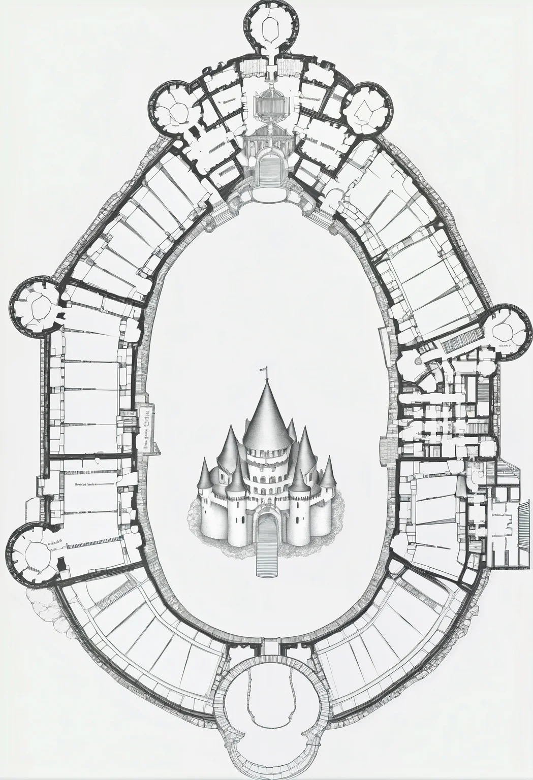 floorplan of a fantasy castle on the rhine river, asymmetrical, high resolution<lora:floorplans-prod-e-000012:1>