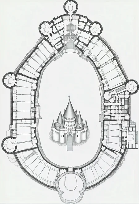 floorplan of a fantasy castle on the rhine river, asymmetrical, high resolution<lora:floorplans-prod-e-000012:1>