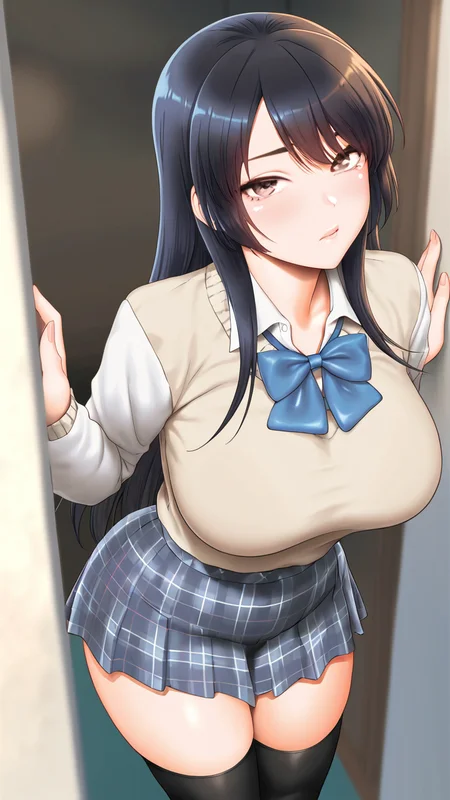 amazing quality,absurdres,best quality,masterpiece,highres,newest,detailed,detailed body,detailed face,masterpiece,best quality,solo,realistic,
jskksrfj,1girl,thighhighs,solo,breasts,long hair,school uniform,black thighhighs,brown eyes,large breasts,black hair,plaid skirt,<lora:jskksrfj:0.85>,
