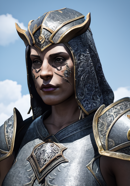 a woman, sfw, <lora:Nord-Female:0.8>, Nord-Female, 1girl, solo, portrait, steel armor, facial mark,, diamond body, (masterpiece, best quality, absurdres, detailed, ultra-detailed:1.3), hot