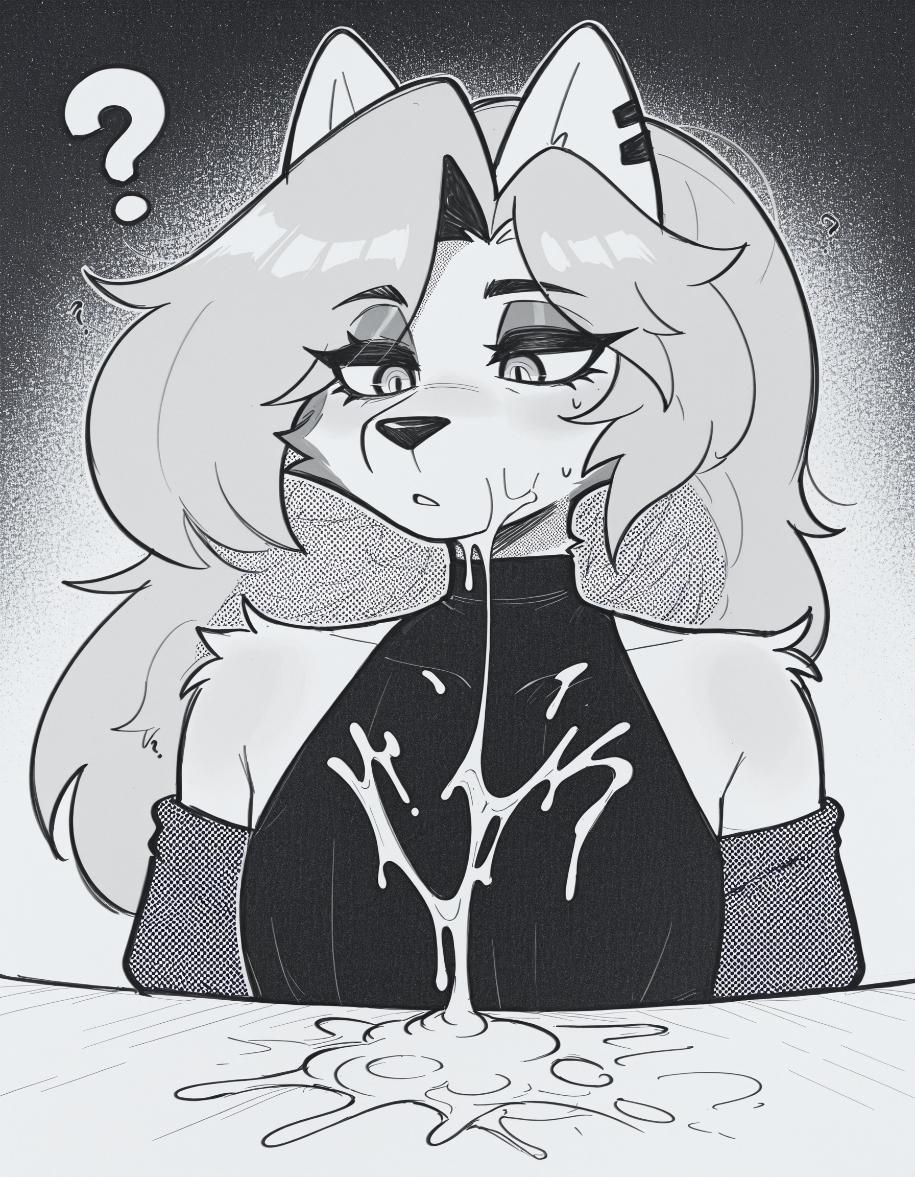furry, 1girl, solo, <lora:shizumoh_ILL:1.1> shizumoh_style, monochrome, greyscale,
loona \(helluva boss\), cum covered, question mark, ?, confused, solo, cum everywhere,, clothed,, masterpiece,best quality,amazing quality