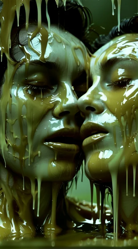 solvique close up face lovers melting, in forest, cinematic <lora:solvique:1>