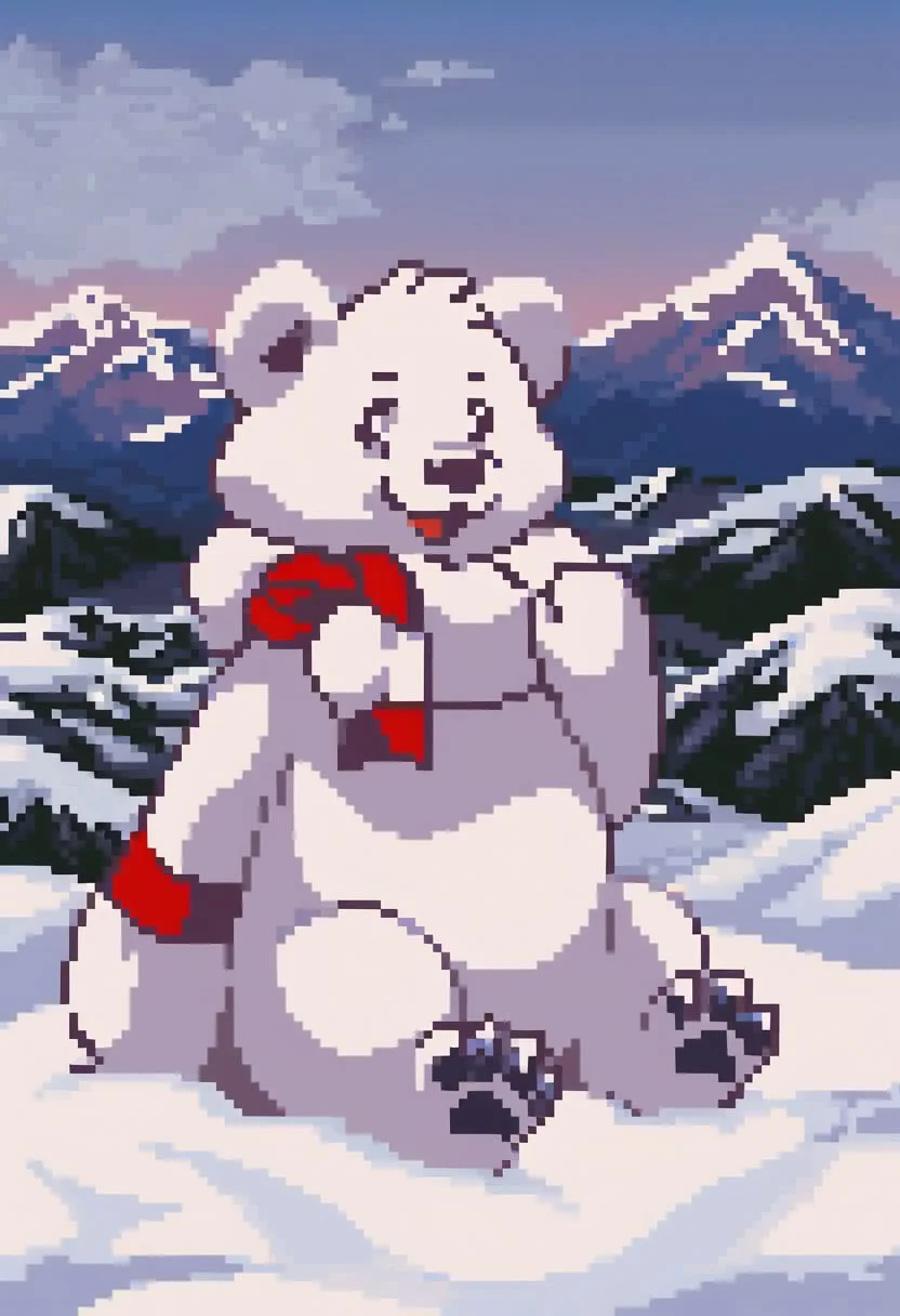 Retro, snow, polar bear, mountain, happy,