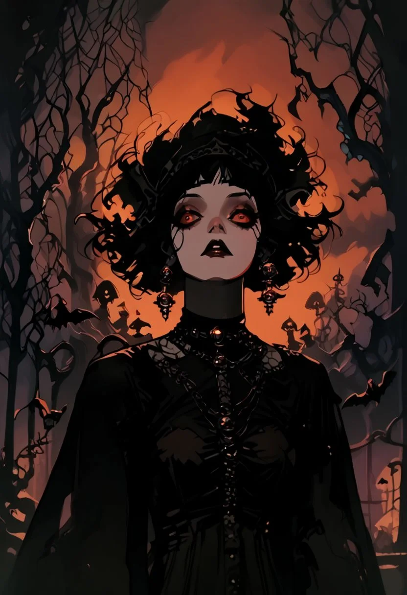 score_9, score_8_up, score_7_up, score_6_up, fl4ttr1p,
goth, vampire,1girl, solo, vamp girl, goth core,