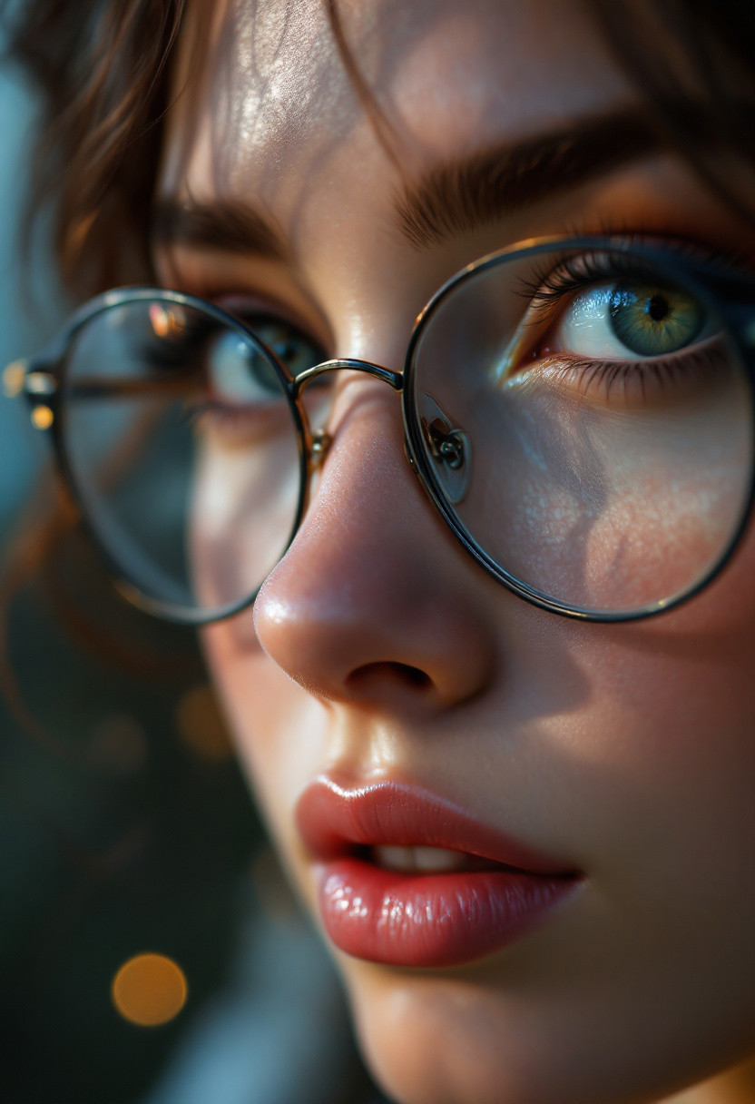 hyperrealistic digital painting by Jeremiah Ketner and Charlie Bowater and Stanley Artgerm and Thomas Saliot and J. Scott Campbell,  shallow depth of field, bokeh, incredibly detailed, real, lifelike face, realistic anime, glasses