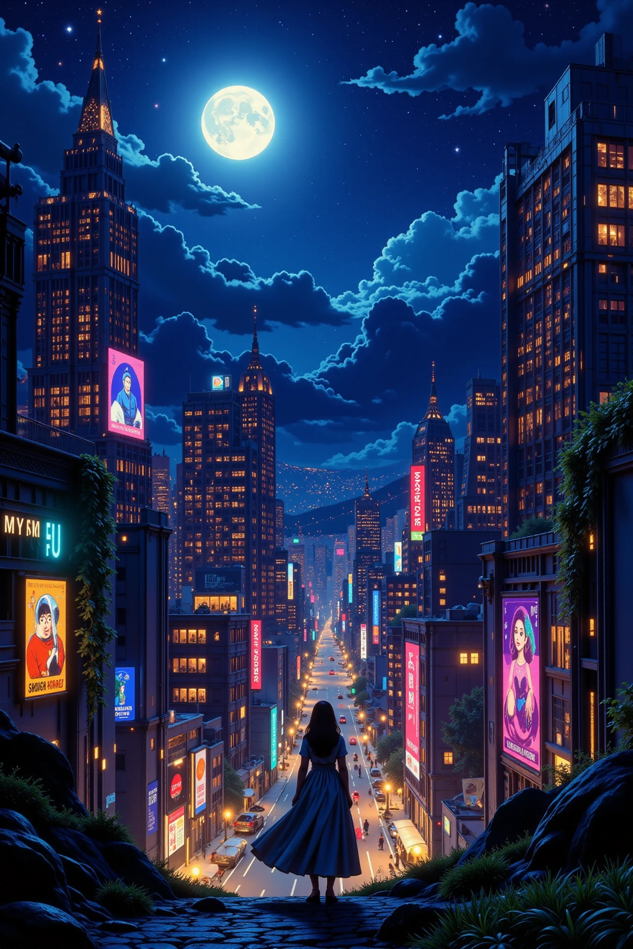 dystopian city beautiful  landscape, bright luminous night, woman,  very intricate, very detailed, sharp, bright, colorful, <lora:Hand v2:0.5> <lora:Anti-Blur:1><lora:Insane Detail Slider:0.25>  <lora:flux.1_lora_flyway_Epic-detail_v2:0.3> <lora:fluxenhancer:0.25> <lora:anime_retro:1> anime_martz, anime_retro