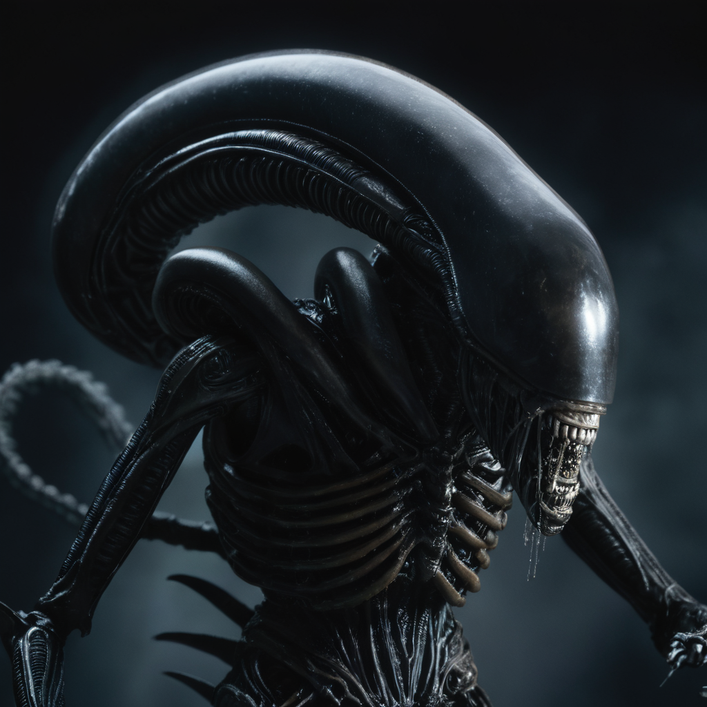 cinematic film still of  <lora:Xenomorph:1>
Xenomorph a statue of a alien with a large head and a long tail,endoparasitoid extraterrestrial species,solo,open mouth,simple background,teeth,no humans,sharp teeth,black background,science fiction,monster,realistic,alien , horror themed, dark themed, cinematic, film still, xenomorph style, shallow depth of field, vignette, highly detailed, high budget, bokeh, cinemascope, moody, epic, gorgeous, film grain, grainy