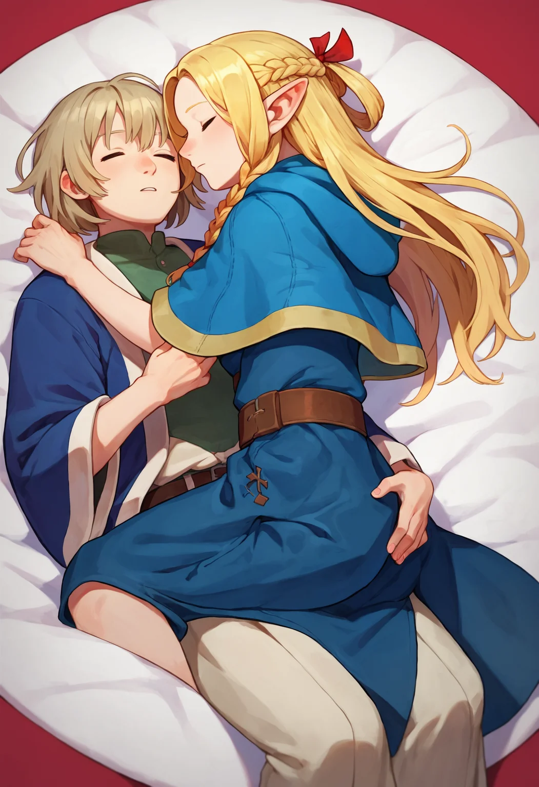 score_9_up score_8_up score_7_up, 2girls sleeping on person
BREAK
1girl falin, blue jacket shirt robe wide sleeves
BREAK
1girl marcille, blue capelet blue robe belt, french braid twin braids
<lora:falin_marcille_pony_d16:1>