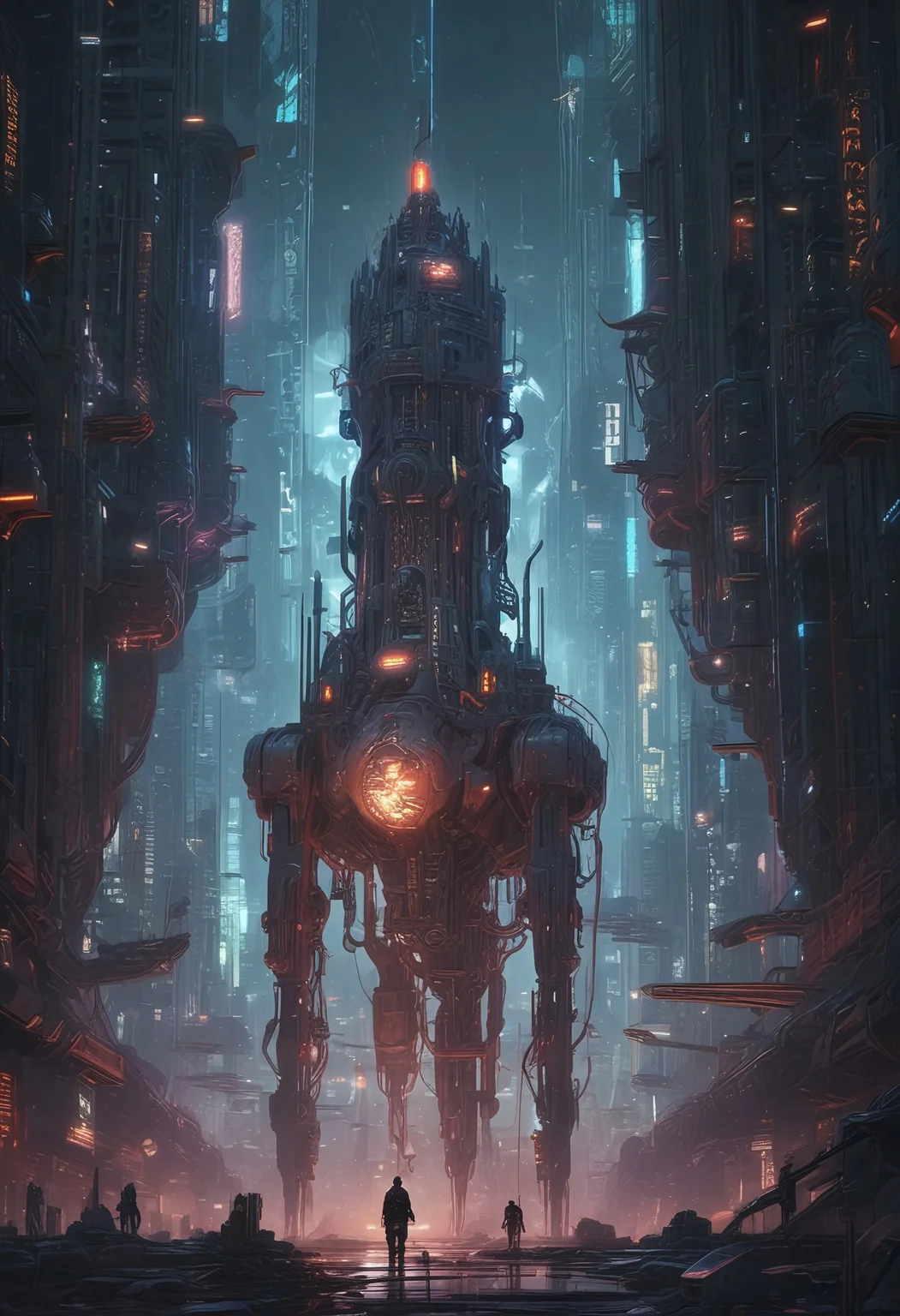 biomechanical cyberpunk A moment of joy in an unexpected place. Use high detail, vivid color, contrast, and scenery to achieve stunning visual effects. include a dark, sinister detail or figure. . cybernetics, human-machine fusion, dystopian, organic meets artificial, dark, intricate, highly detailed