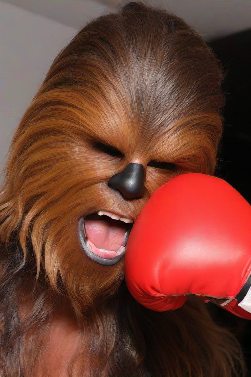 <lora:PE_FacePunch:0.8> PEFacePunch,boxing gloves on face,
Chewbacca from Star Wars