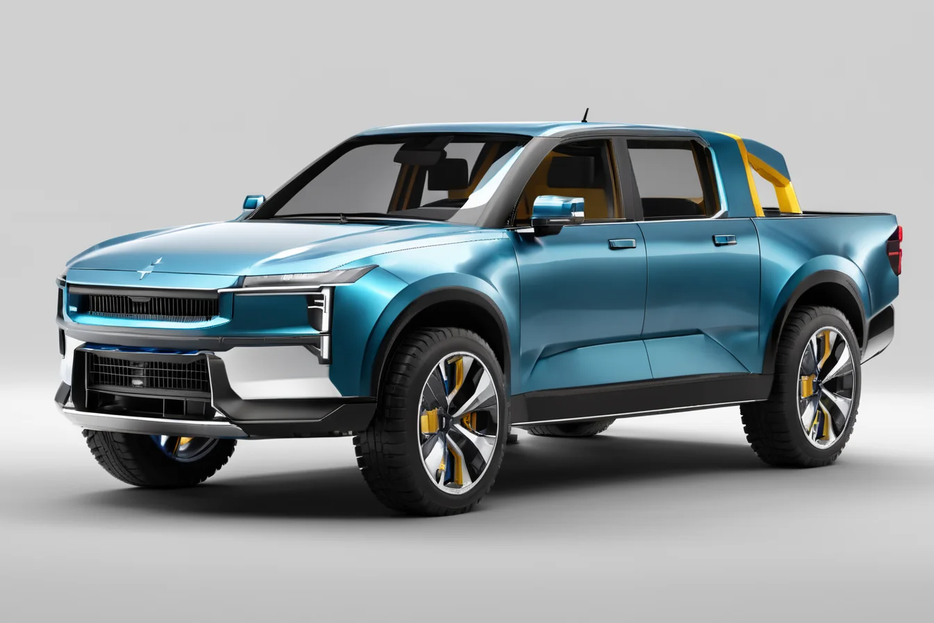 (best quality, masterpiece :1.2),polestar design style,concept PICKUP TRUCK,future,2D rendering,finely detailed,4k,studio lighting,octane render,product design,<lora:polestar_design_style_v1-000016:1>,