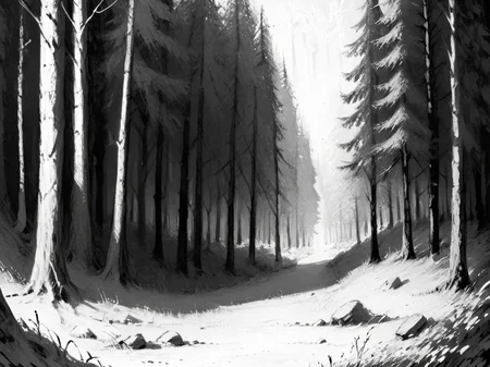 score_9, score_8_up, score_7_up, score_6_up, score_5_up, <lora:NxhqtXLP:1> nxhqt, monochrome, forest, greyscale,