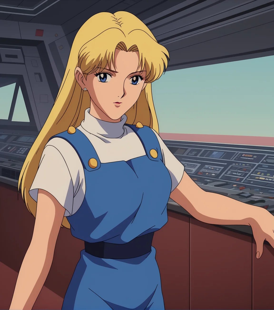 score_9, score_8_up, score_7_up, score_6_up, source_cartoon, anime screencap, 1990s \(style\), retro artstyle, <lora:Heavy_Metal_Style-000007:1> Heavy Metal, 1girl, blonde hair, working on a space station, indoors, retro_artstyle