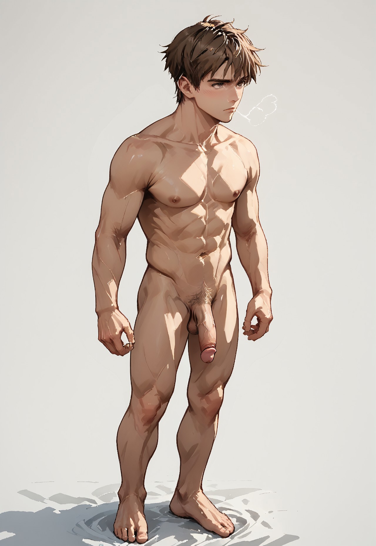 safe_pos, easynegative, zPDXL3, 1boy, male, (solo:1.1), levine, brown eyes, brown hair, (nude:1.5), penis, full body, leaning in to kiss, light blush, standing, white background,