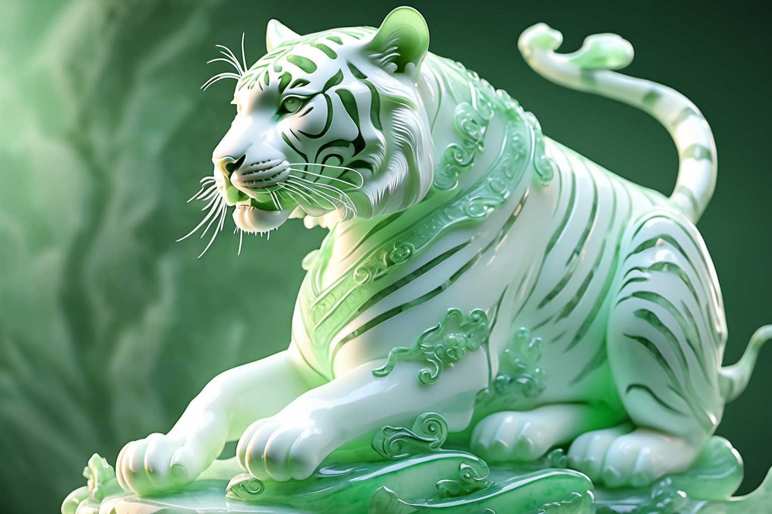 jade Sculptureï¼jade, realisticï¼white tiger, cinematic light, <lora:jade:0.7>