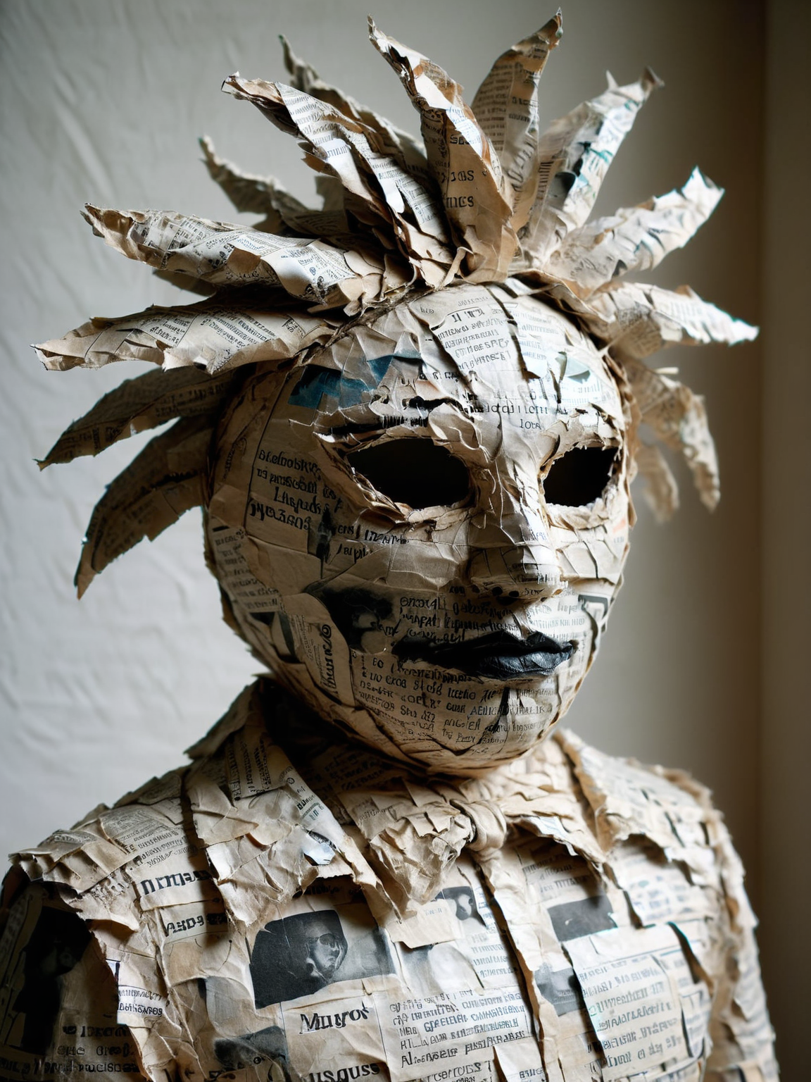 ais-papiermache mask, worn by a mysterious masquerader at a grand papier mache ball, hiding their identity <lora:Papier_Mache_Style_SDXL:1>
