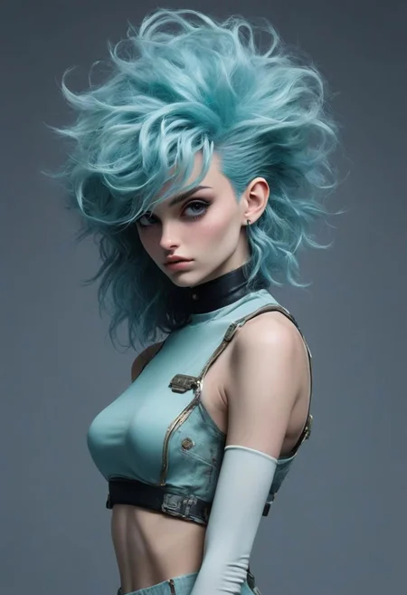 Bulma From Dragon Ball in Paul Gaultier Advertisement, very detailed, hd, Power Aura, pressure Wave, Studio, PEHighContrast, by Moebius, futuristic-futuristic, (bizarre otherworldly technological advanced galactic civilization but extremely beautiful:1.4), in the style of nicola samor