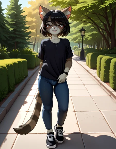 masterpiece, best quality, very aesthetic, absurdres,
outdoors, casual,
full body, posing,
seductive smile, parted lips, long eyelashes,
<lora:Sona_v01_NAIXL:1>
S0n4,1boy,solo,furry,furry male,male focus,otoko no ko,cat boy,short hair,black hair,cat ears,brown eyes,animal nose,whiskers,body fur,striped tail,