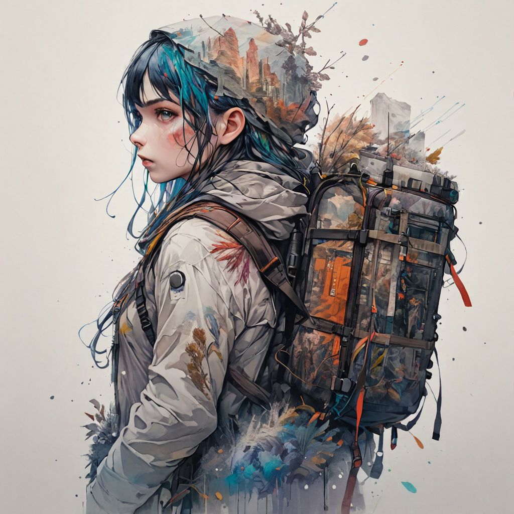 Adventurous hiker with backpack, by Minjae Lee, Carne Griffiths, Emily Kell, Steve McCurry, Geoffroy Thoorens, Aaron Horkey, Jordan Grimmer, Greg Rutkowski, amazing depth,high resolution, ink painting