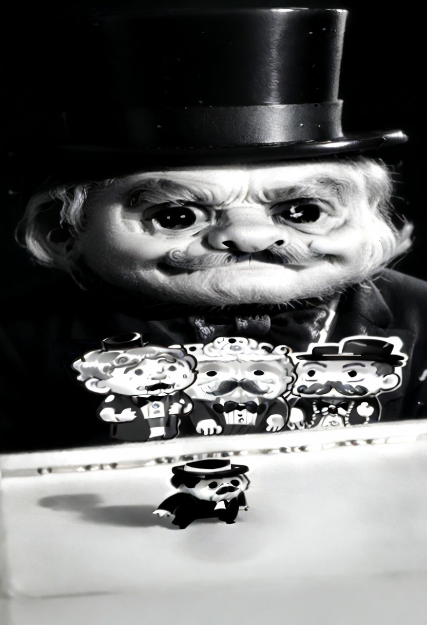 ((((((black and white,wideputinmeme))))),((small man with mustache, top hat, kenbis, chibi, chibi, male only, male, male chibi, monocle, art deco, thick mustache, comically large mustache, handlebar mustache, tiny, multiple men, shrunk, microxl, some little guys,  high angle, from above)), bwMovies, realistic, photo, vintage photo, ((very small man, small man, a small man, a man who is small, a small man)), an unapologetically small human male, black and white, smiling, very happy, euphoric, ecstatic, wonderful small men, large smile, huge smile
