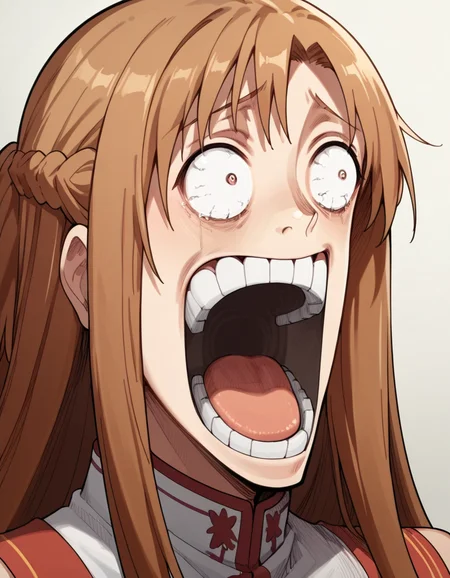 score_9, score_8_up, score_7_up, source_anime, asunayuuki, <lora:asuna-yuuki-s1-ponyxl-lora-nochekaiser:1>, asuna yuuki, long hair, brown hair, medium breasts,, <lora:enel-face-ponyxl-lora-nochekaiser:1> enel face, open mouth, wide-eyed, teeth, tongue,, , ,