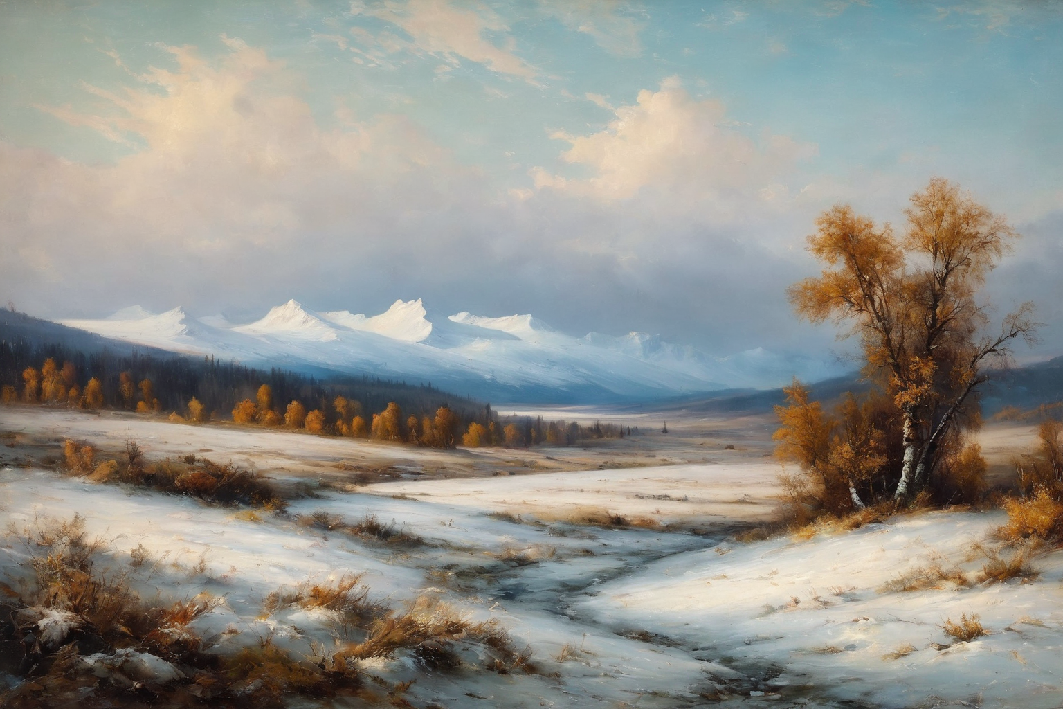 ((Masterpiece, best quality)),beautiful colors, sharp contrast,oil painting, vintage,crackled paint,
painting of the frosted tundra
painted in renaissance style
 <lora:edgRenaissanceXL:0.7>