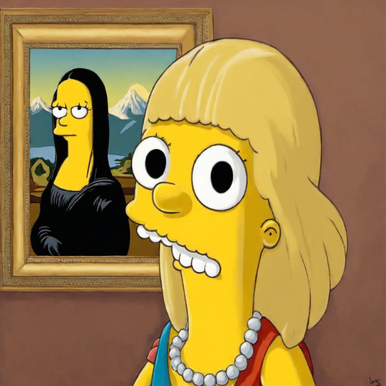 Lisa Simpson as the Mona Lisa, simpstyle <lora:SDXL-simpstyle-Lora:1>, Very detailed, clean, high quality, sharp image