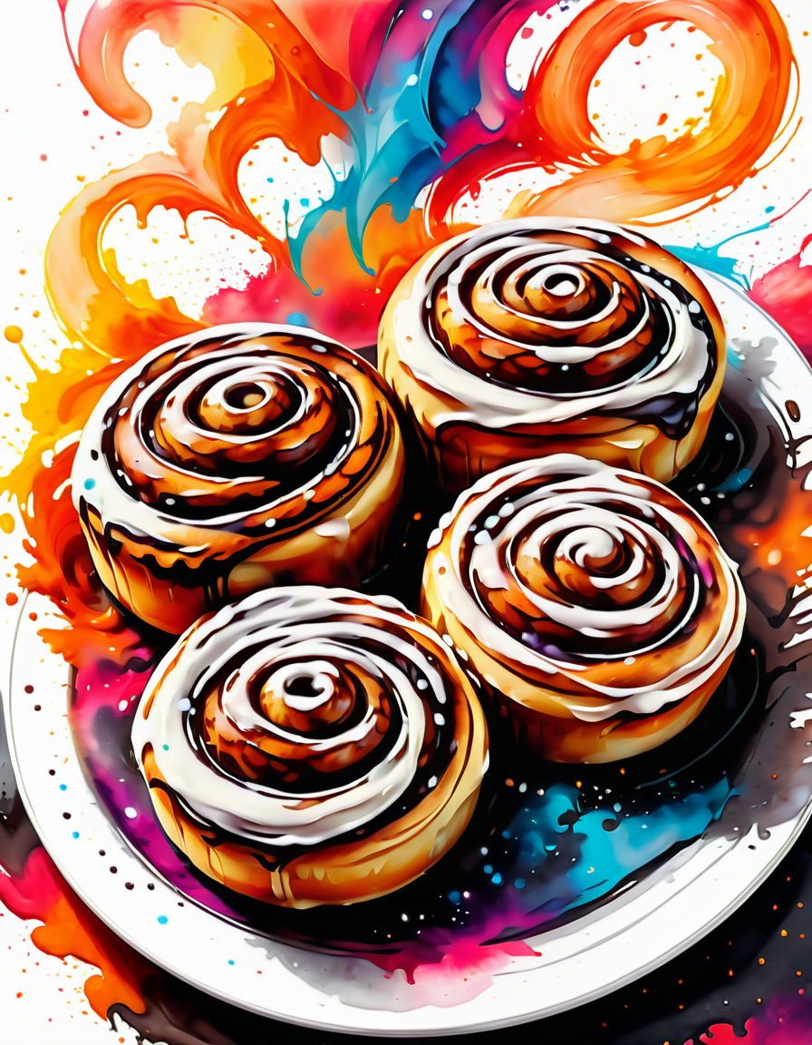 Fresh and warm homemade cinnamon rolls <lora:SDXLPaintSplash:1>  Colorsplash high quality, beautiful,